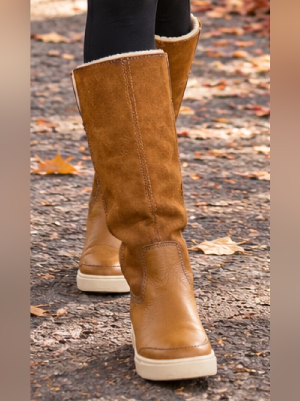 FRYE Gemma Tall Shearling Boots Cognac Leather Suede size 5.5
